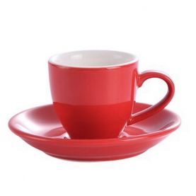 Porcelánový šálek na espresso s objemem 80ml vhodný pro klasické či dvojité espresso.  Obsahuje i podšálek. Barva: červená.