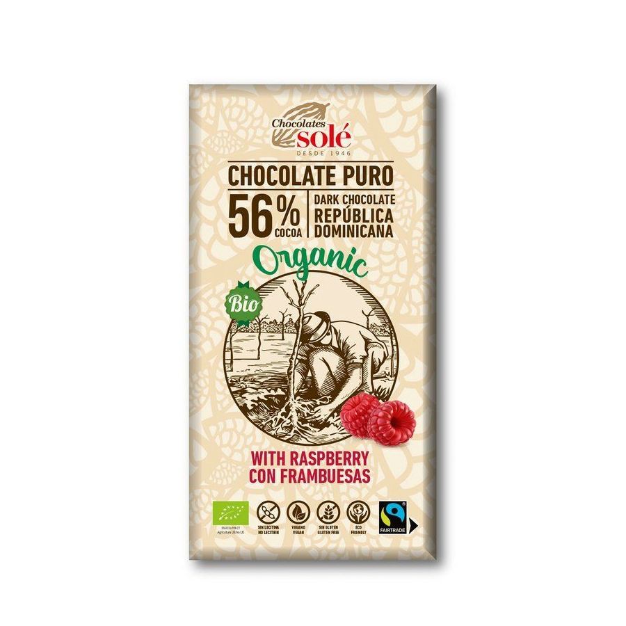 Chocolates Solé - 56% bio čokoláda s malinami