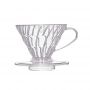 Hario V60 plastic dripper for easy preparation of 1-2 cups of filter coffee. Clear design. 
