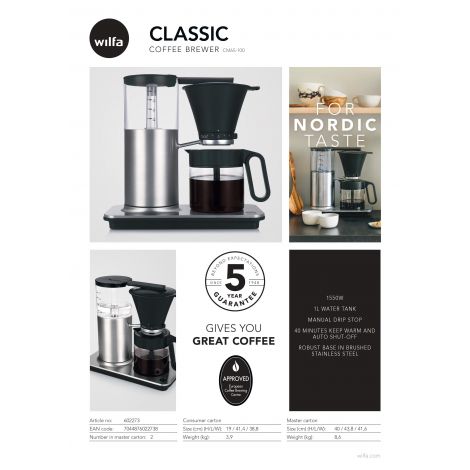 Kávovar Wilfa Classic (CM6S-100), stříbrný