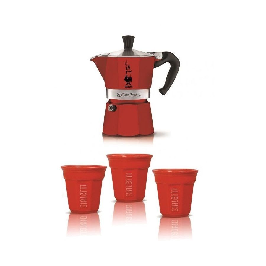 Gift set Bialetti moka express 3 portions 3 cups, red