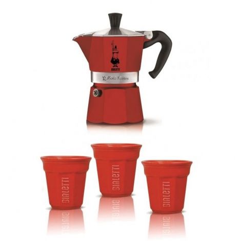 Dárkový set Bialetti moka express 3 porce + 3 šálky, červený