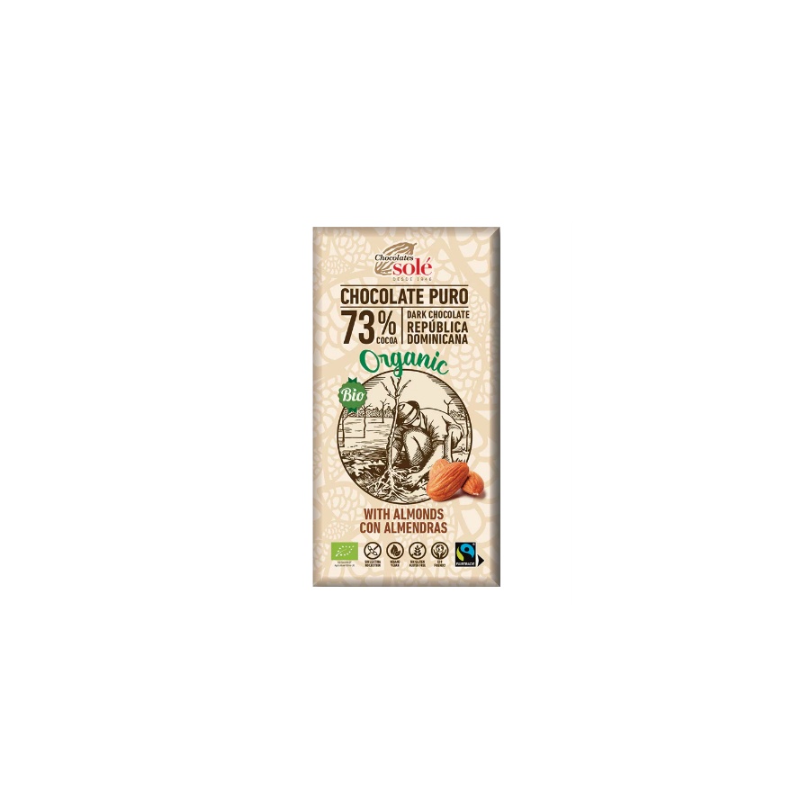 Chocolates Solé - 73% Organic dark chocolate with almonds 150g