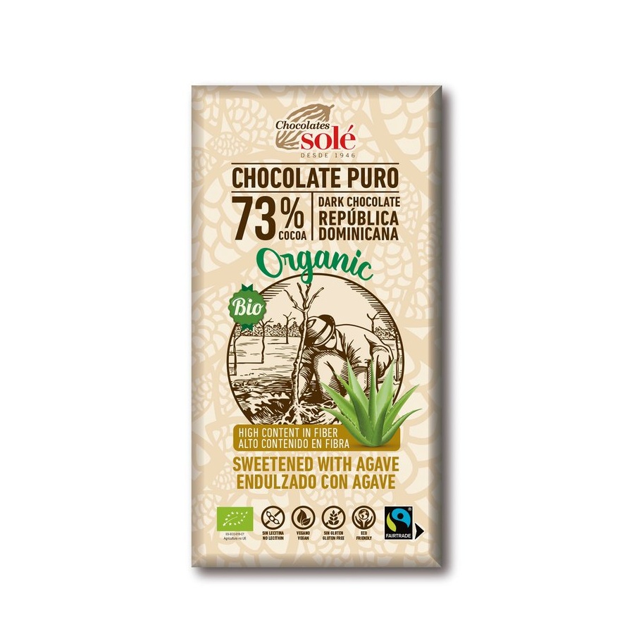 Chocolates Solé - 73% Bio čokoláda bez cukru s agáve