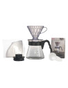 Hario V60 Pour Over Craft Set (VCND-02B-EX) contains everything you need to prepare fresh filtered coffee all in one place.